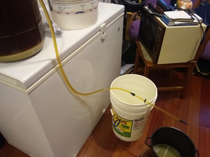 siphoning setup — the bottling wand