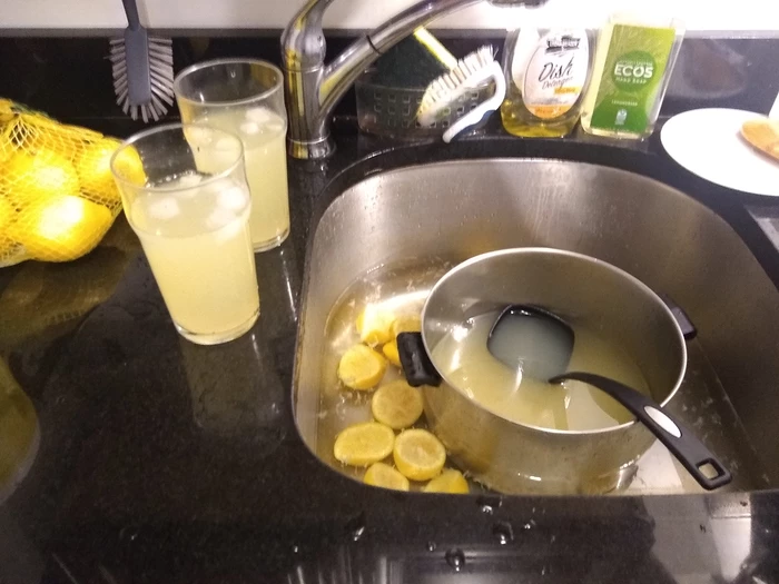 lemonade in pot in sink